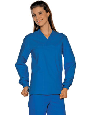 completo pantalone+ casacca collo a v | manica corta| azzurro| unisex | 100% cotone |185 gr/m2 | isacco 045906m/