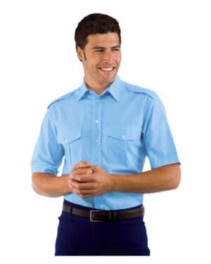 062810m isacco | camicia uomo | manica corta | con taschino | pilota | 115 gr/m2 | azzurro
