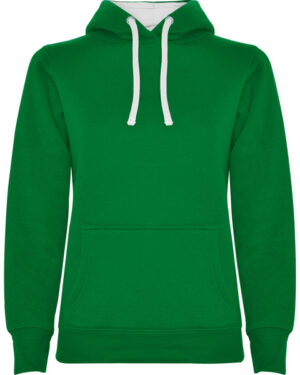 1068 urban woman roly | verde kelly+bianco 2001 | felpa donna | con cappuccio | 280 gr/m2
