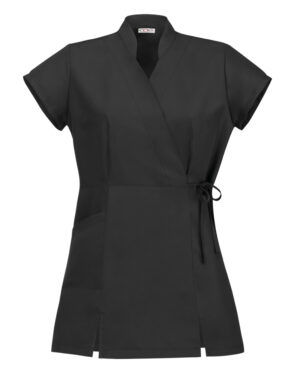 5010 julia nero egochef | kimono donna | manica corta | tasche laterali | regolazione con laccio |