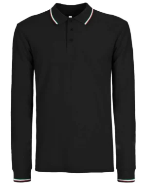 bs211 nero +tricolore | polo uomo | manica lunga | 100% cotone | bs | evolution | 3 bottoni | 180 gr/m2
