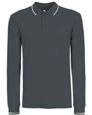 bs211 nero +tricolore | polo uomo | manica lunga | 100% cotone | bs | evolution | 3 bottoni | 180 gr/m2 (copia)