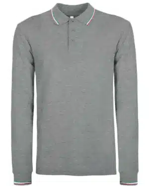 bs211 dark grey +tricolore | polo uomo | manica lunga | 100% cotone | bs | evolution | 3 bottoni | 180 gr/m2 (copia)