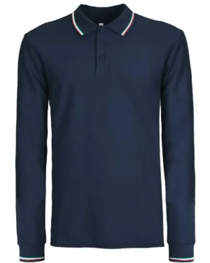 bs211 grey heather +tricolore | polo uomo | manica lunga | 100% cotone | bs | evolution | 3 bottoni | 180 gr/m2 (copia)