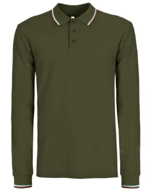 bs211 blu navy +tricolore | polo uomo | manica lunga | 100% cotone | bs | evolution | 3 bottoni | 180 gr/m2 (copia)