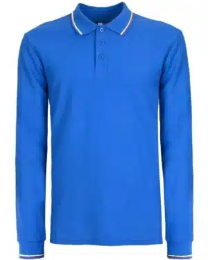 bs211 royal blue +tricolore | polo uomo | manica lunga | 100% cotone | bs | evolution | 3 bottoni | 180 gr/m2