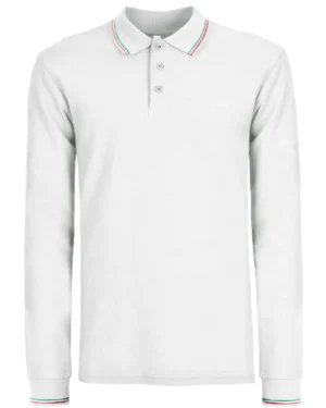 bs211 rosso +tricolore | polo uomo | manica lunga | 100% cotone | bs | evolution | 3 bottoni | 180 gr/m2 (copia)