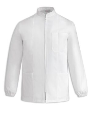 5507001a dylan | bianco | casacca con cerniera | manica lunga | polso con elatico | egochef | unisex | 100% cotone | 190 gr/m2