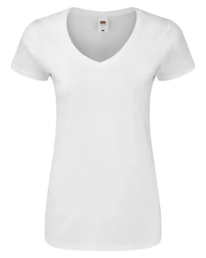 fr614440 bianco fruit of the loom | t shirt manica corta | donna | scollo a v | 100% cotone | 150 gr/m2