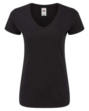 fr614440 nero fruit of the loom | t shirt manica corta | donna | scollo a v | 100% cotone | 150 gr/m2